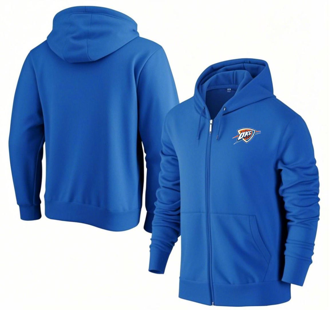 Men Oklahoma City Thunder Blue Zipper hoodie 2025 NBA Jersey style 1